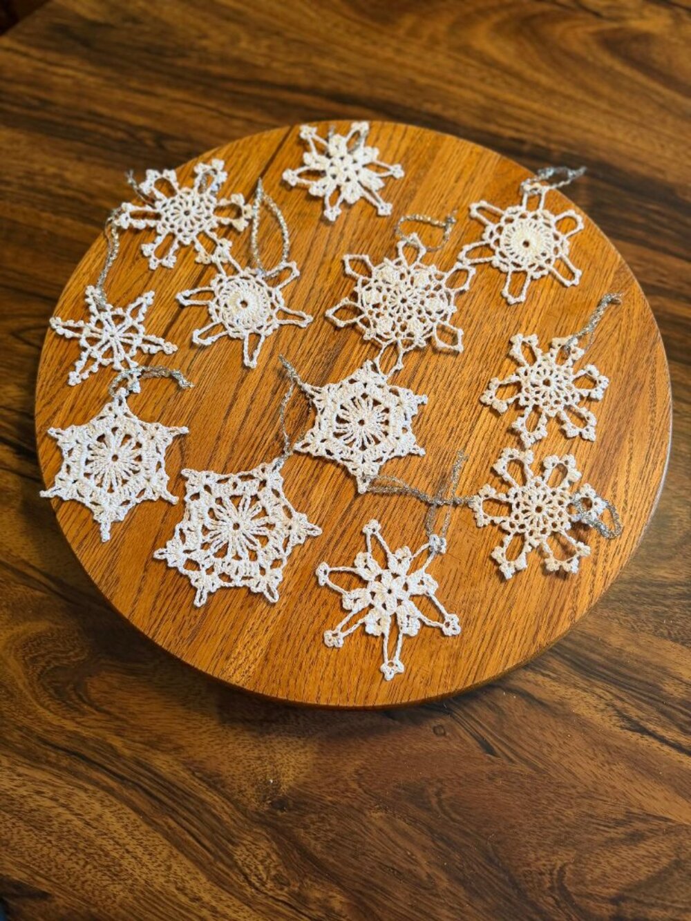 Vtg - 12 White Lace Hand Crocheted Starched Snowflake Christmas Ornaments